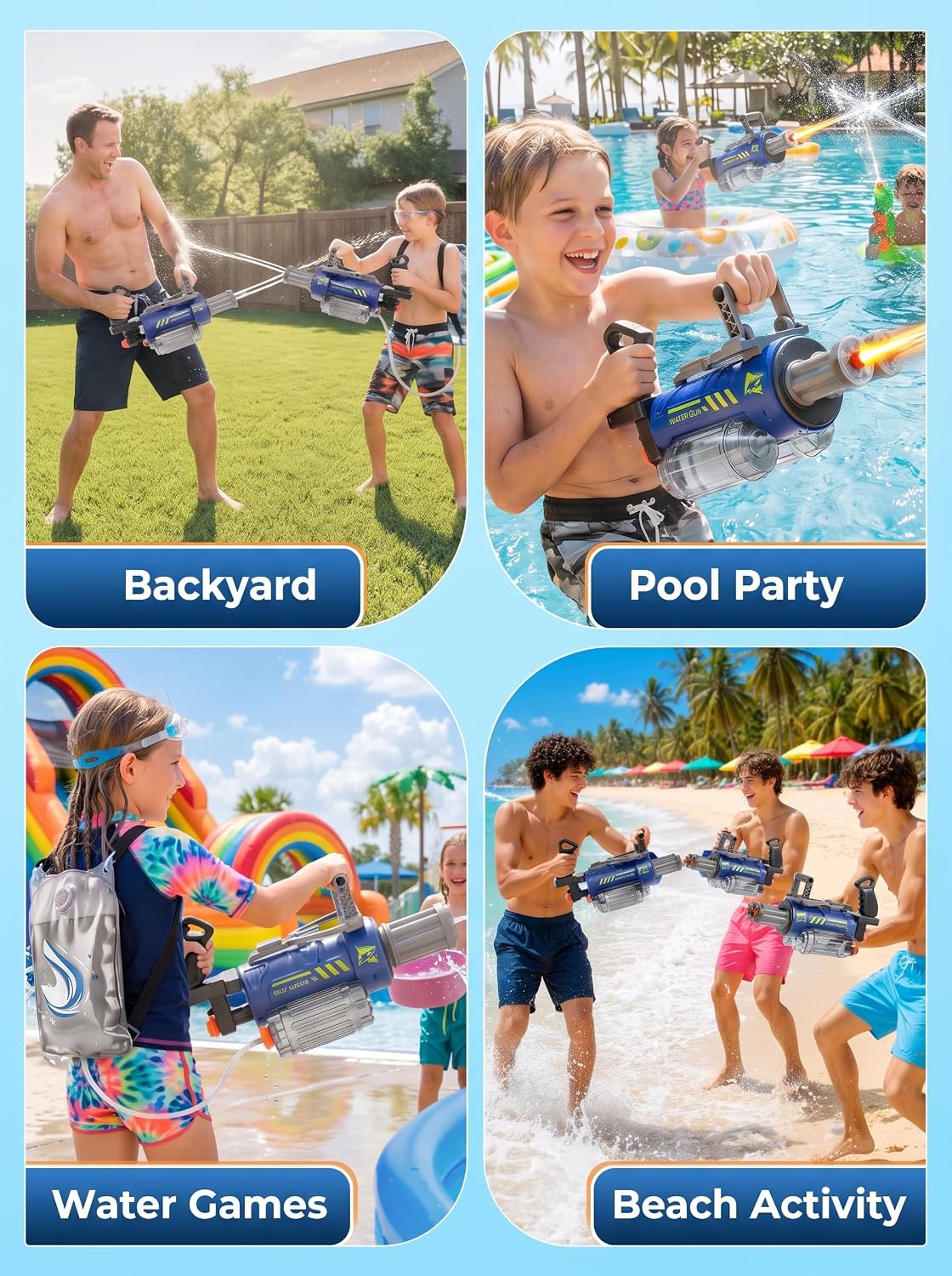 Electric Water Gun for Kids with Voice Control, Blue
