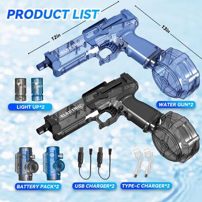 2 Pack Electric Water Guns with Light Up,Full Automatic Electric Squirt Gun 28-32 FT Range Water Pistol Blaster Soaker,Summer Outdoor Pool,Water Toy for Adult&Kid