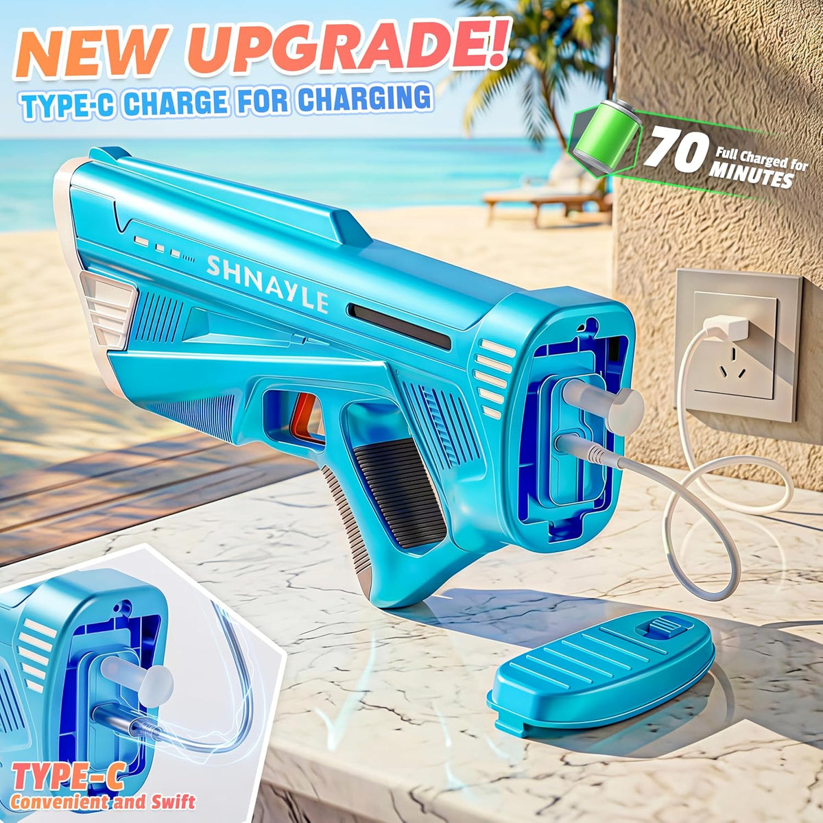 2 Pack Electric Water Guns for Adults Kids USB-C Charging Port, Automatic Powerful Squirt Gun, High Powered Shooting Blasts, Strongest Long Range Auto Water Blaster, Pool Toy (Blue+Red)