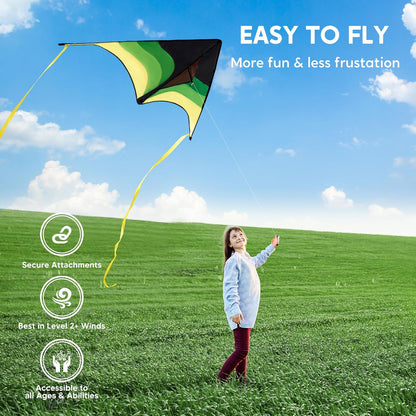 SYNCFUN Large Delta Kite Gradient Green– Easy to Fly for Kids and Adults, Beach Kite with 328 ft String for Outdoor Games and Activities