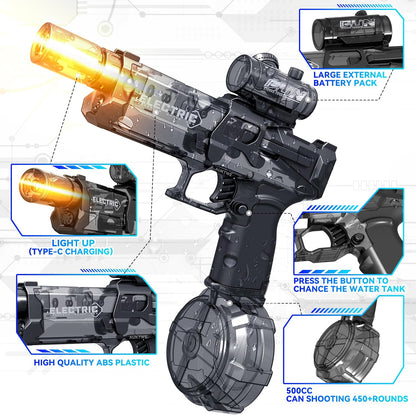 2 Pack Electric Water Guns with Light Up,Full Automatic Electric Squirt Gun 28-32 FT Range Water Pistol Blaster Soaker,Summer Outdoor Pool,Water Toy for Adult&Kid