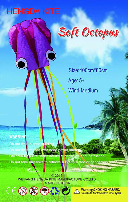 Hengda Kite Soft Octopus Kite Series, Beautiful Kite with Long Colorful Tail for Kids and Adults, Easy to Fly Beach Kites, Excellent Outdoor Games and Activity Toys, Suitable for Beginners.